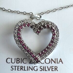 Giani Bernini 925 Sterling Silver CZ Open Heart Pendant Necklace 16in NWT